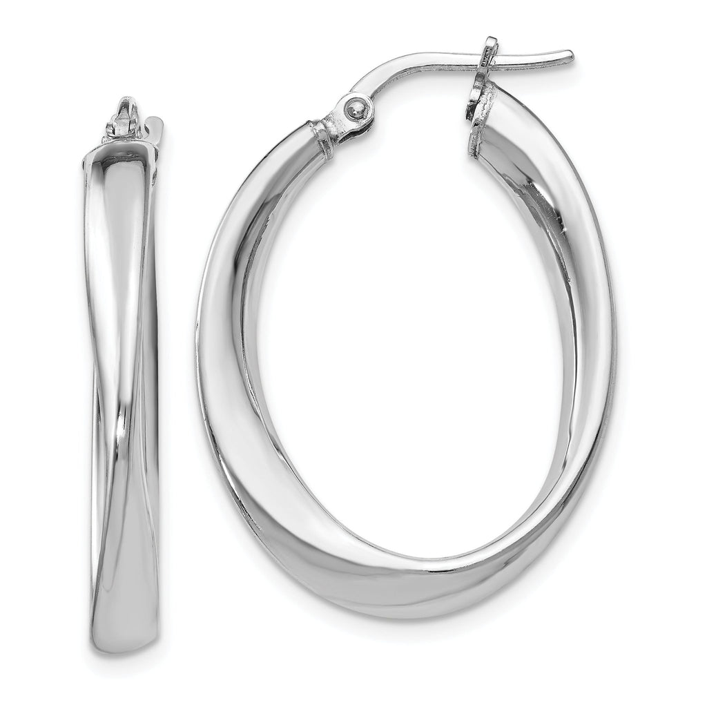 Sophia Jewelers Sterling Silver Rhodium-Plated Twisted Oval Hoop Earrings