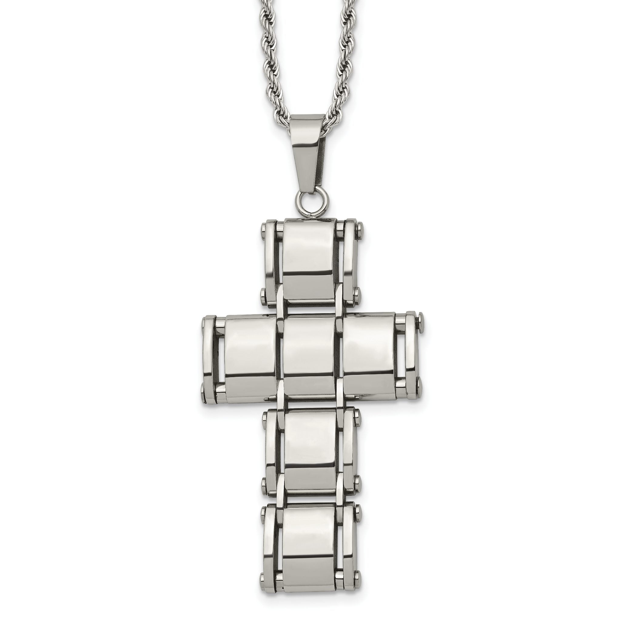 Chisel Stainless Steel Polished Moveable Cross 22 inch Rope Chain Necklace Main image