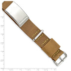 Stainless Steel Polished Brown Leather Adj. ID Bracelet for Men