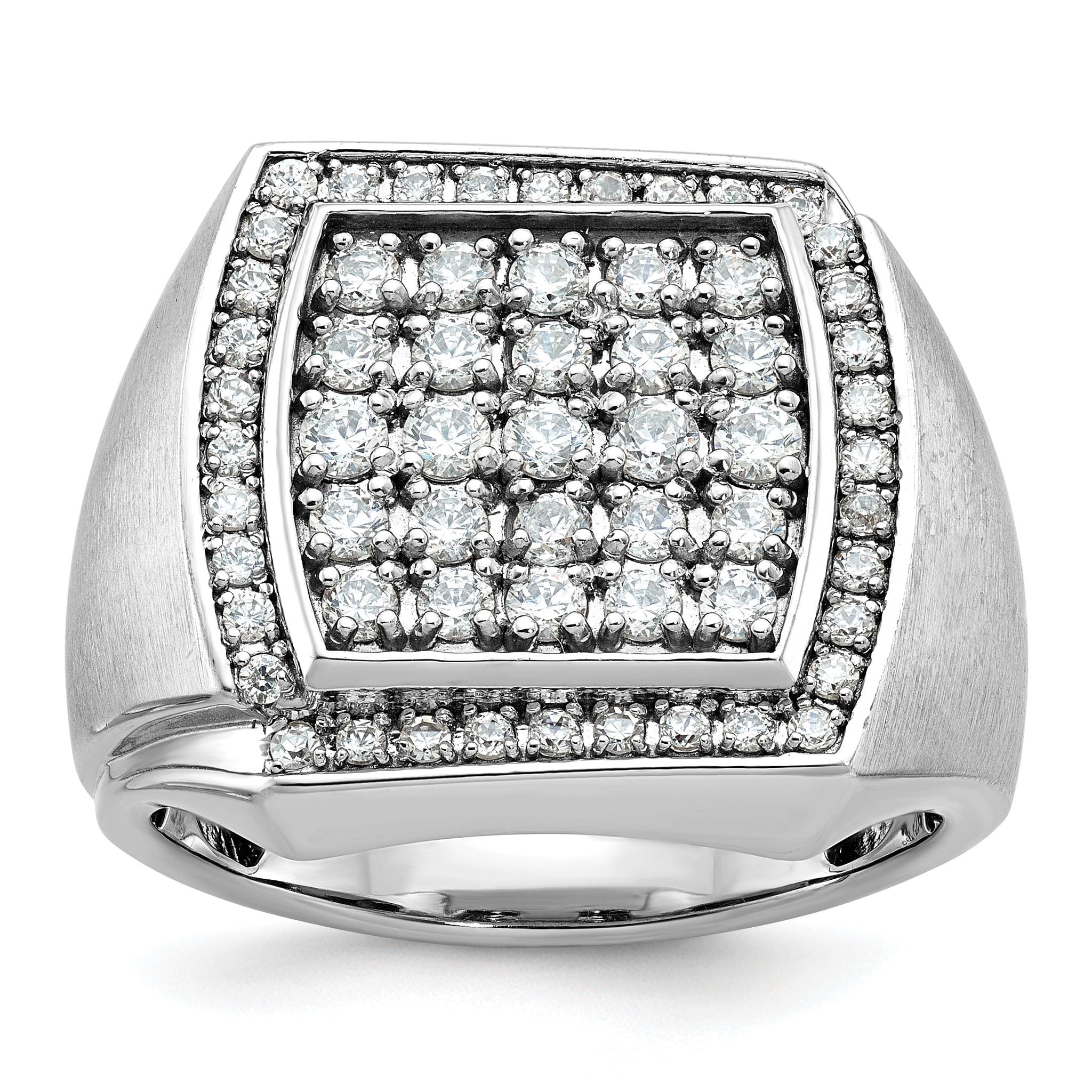 14k White Gold Men's Polished and Satin 1 1/3 Carat AA Quality Diamond Cluster Ring Main image