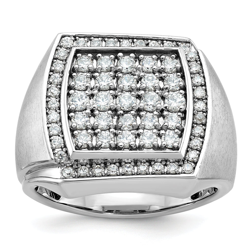 14k White Gold Men's Polished and Satin 1 1/3 Carat AA Quality Diamond Cluster Ring