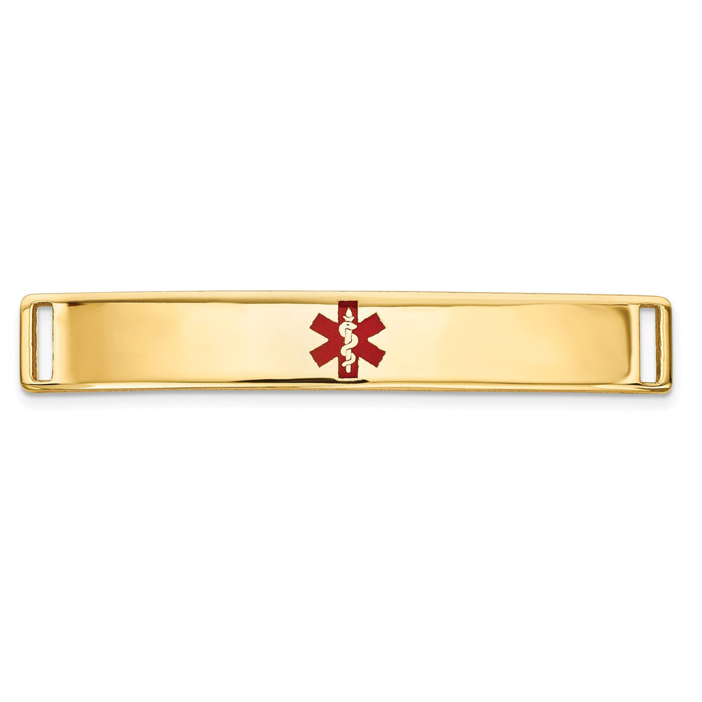 14K Gold Medical ID Bracelet with Polished Engravable Red Enamel Plate