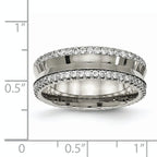 Concave Wedding Band in Titanium with CZ, 6.5mm