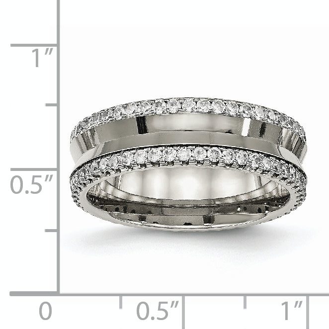 Concave Wedding Band in Titanium with CZ, 6.5mm