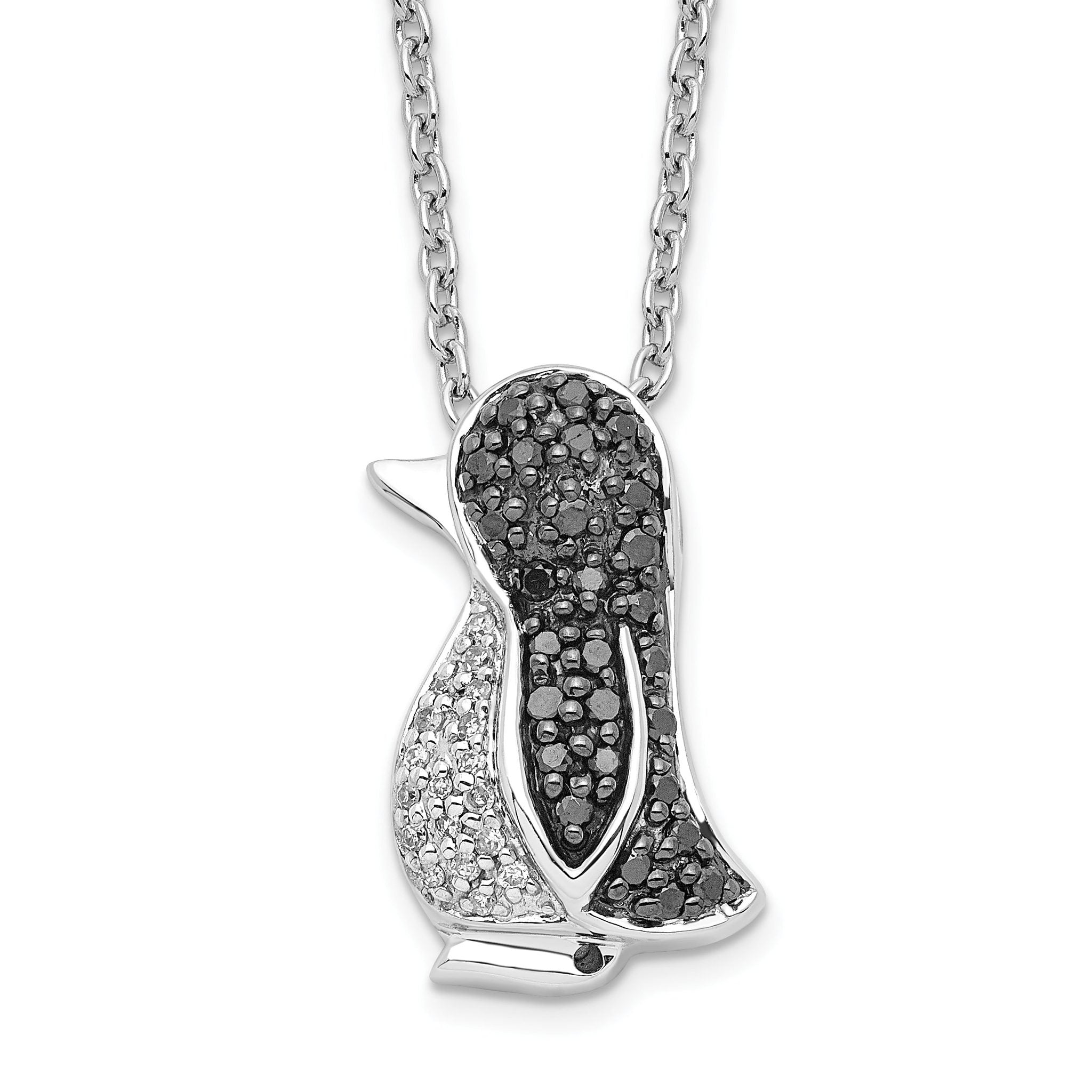 Sophia Jewelers Sterling Silver Diamond Penguin Necklace, Rhodium-Plated, Gift Ready