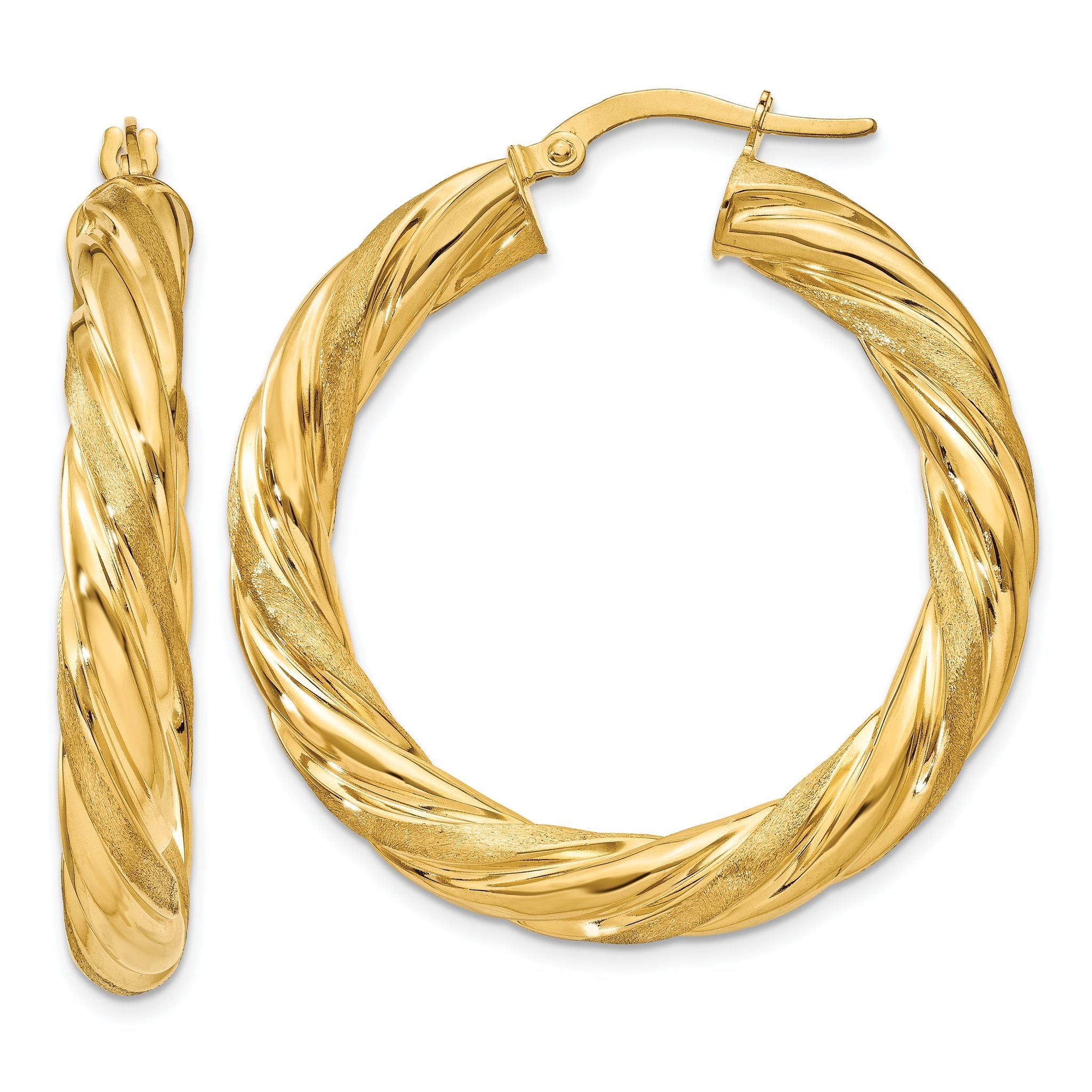 14k 5mm Satin & Polished Twisted Hoop Earrings Main image