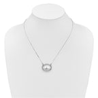 Sterling Silver Rhodium-plated Polished Front/Brushed Back 1/20 ct. Diamond Floral 18.75 inch with 2 inch ext. 20mm Oval Locket Necklace