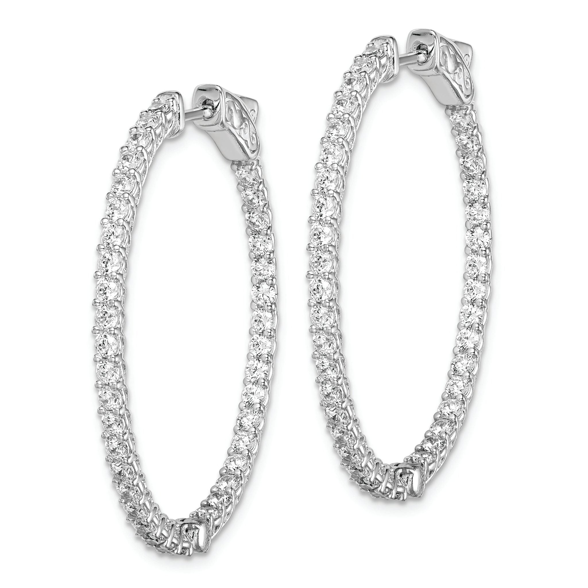 Sterling Shimmer Sterling Silver Rhodium-plated 76 Stone 2mm CZ In and Out Oval Hinged Hoop Earrings Secondary image