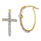 14K Gold Crystal Cross Hoop Earrings with Polished Finish