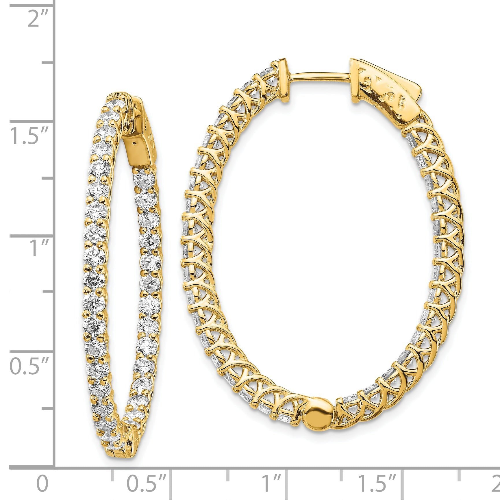 14k Diamond Oval Hoop w/Safety Clasp Earrings