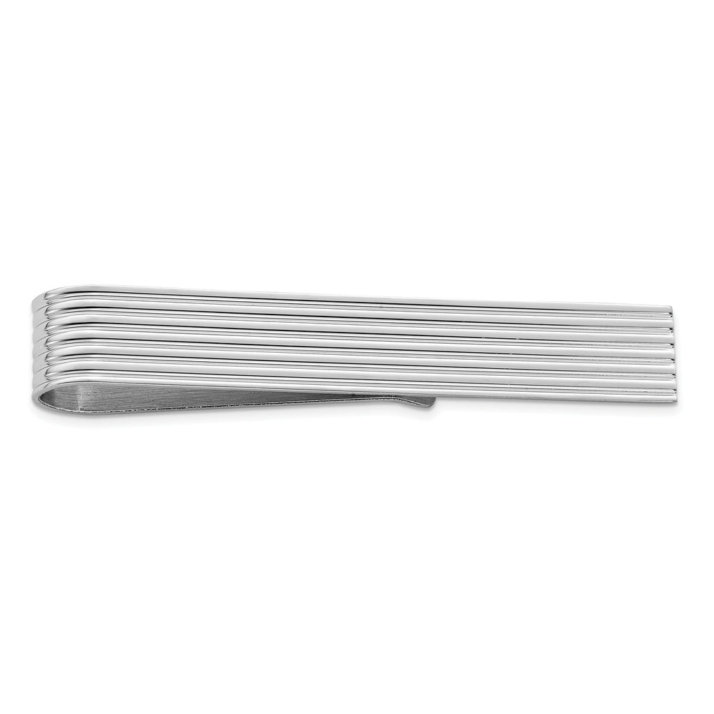 Sterling Silver Rhodium-Plated Tie Bar with Polished Elegant Finish