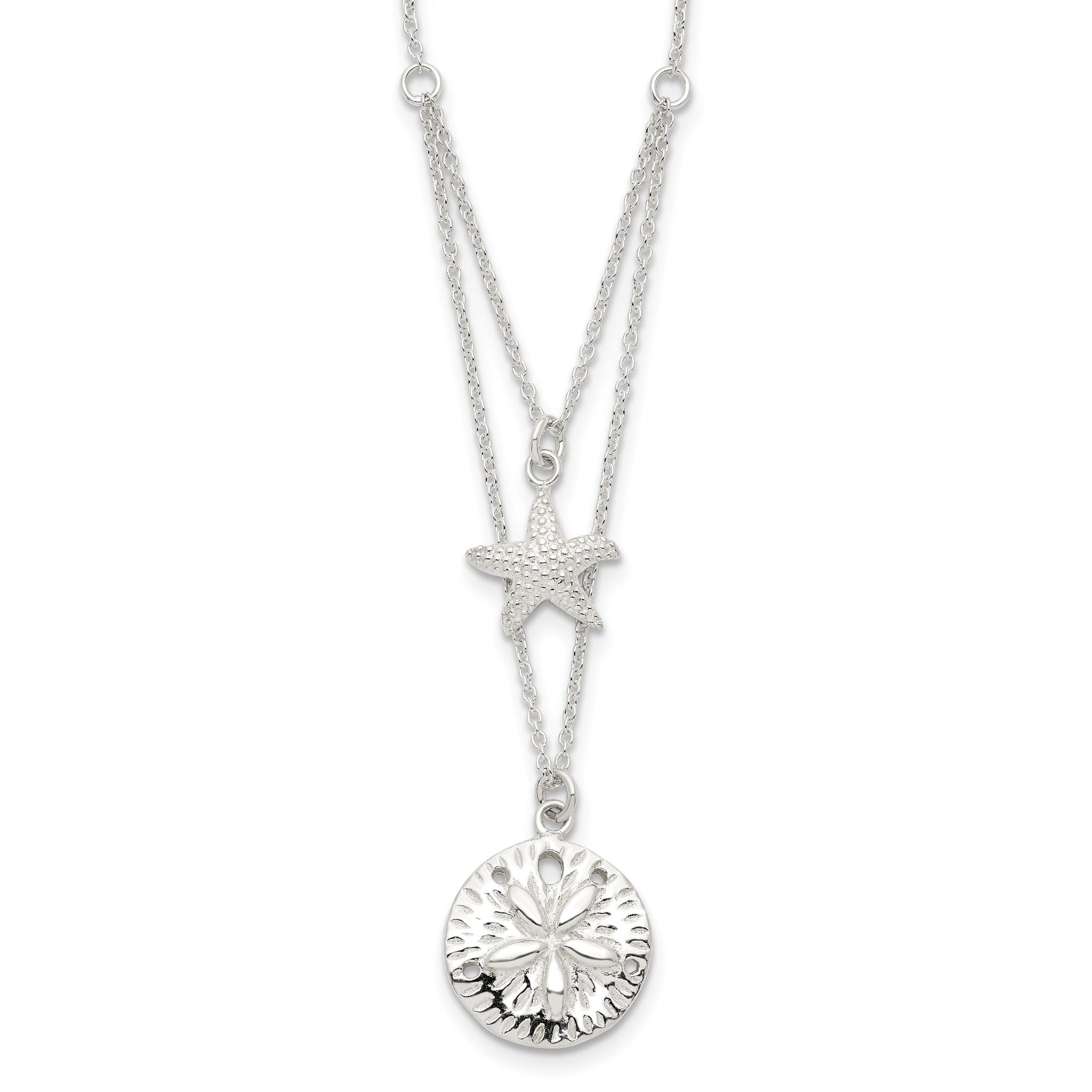 Sterling Silver Starfish and Sand Dollar 18 inch 2-strand Necklace Main image
