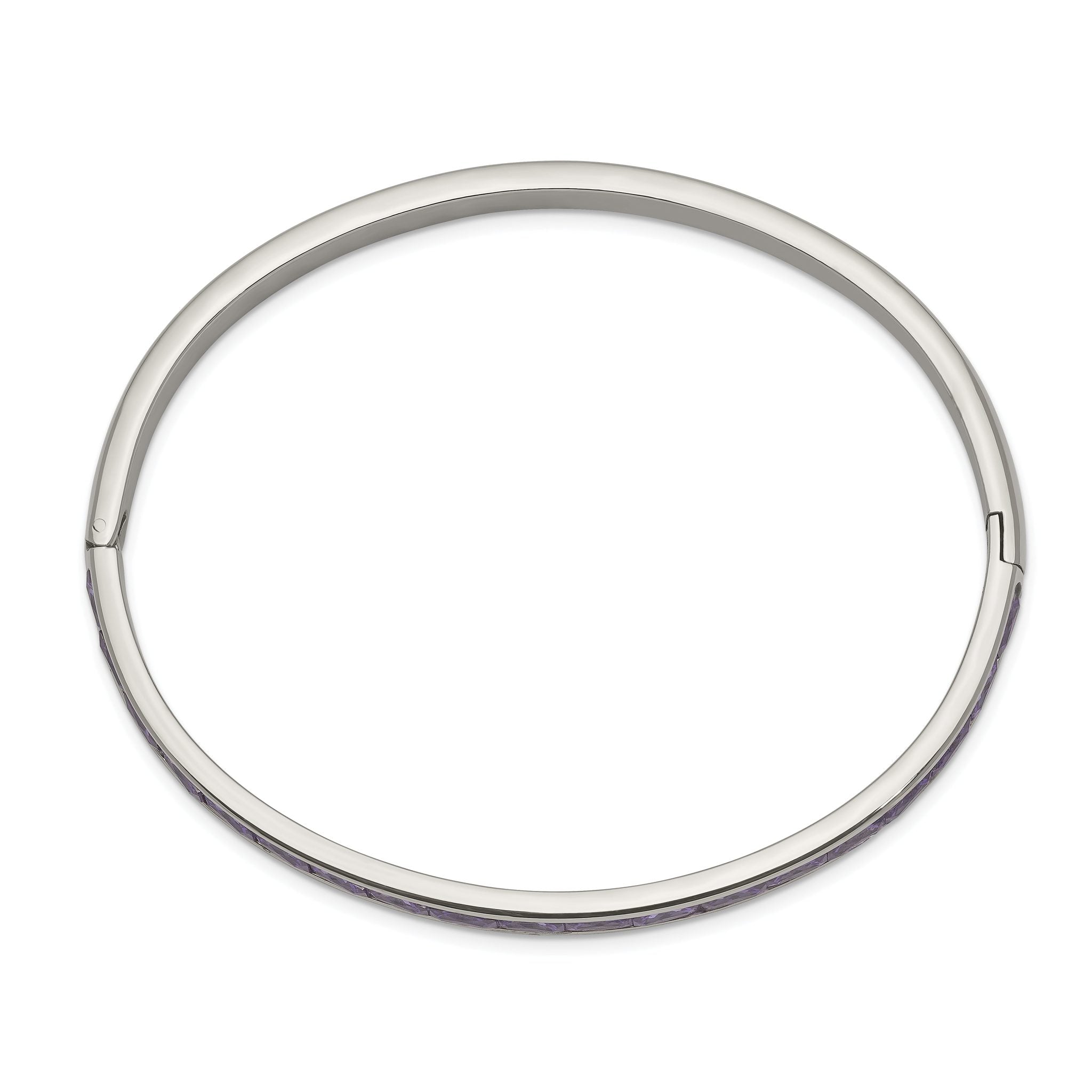 Stainless Steel Polished Purple Cubic Zirconia 5mm Hinged Bangle Bracelet for Women Secondary image