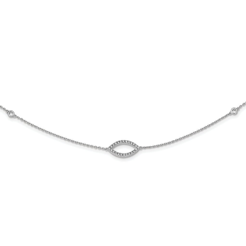 Sterling Silver Rhodium-Plated Unisex CZ Station Necklace 18 Polished