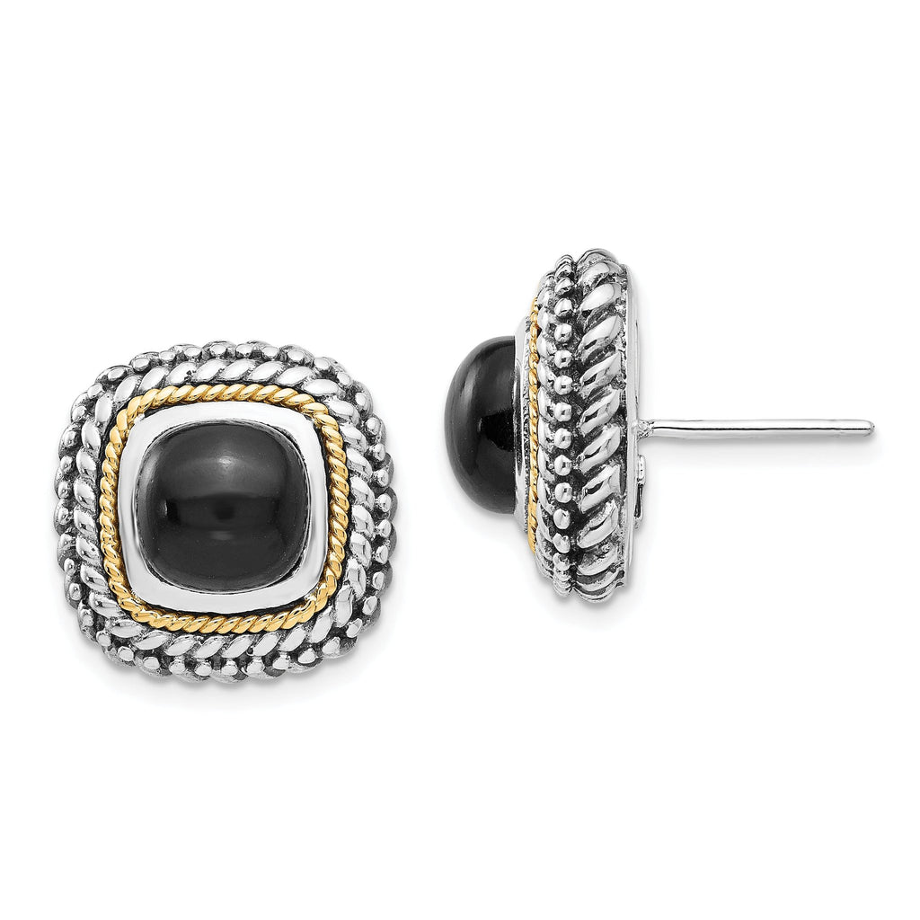Sophia Jewelers Sterling Silver & 14K Gold Onyx Button Earrings