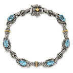 Shey Couture Sterling Silver with 14K Accent 7.25 Inch Antiqued Oval Swiss Blue Topaz Bracelet