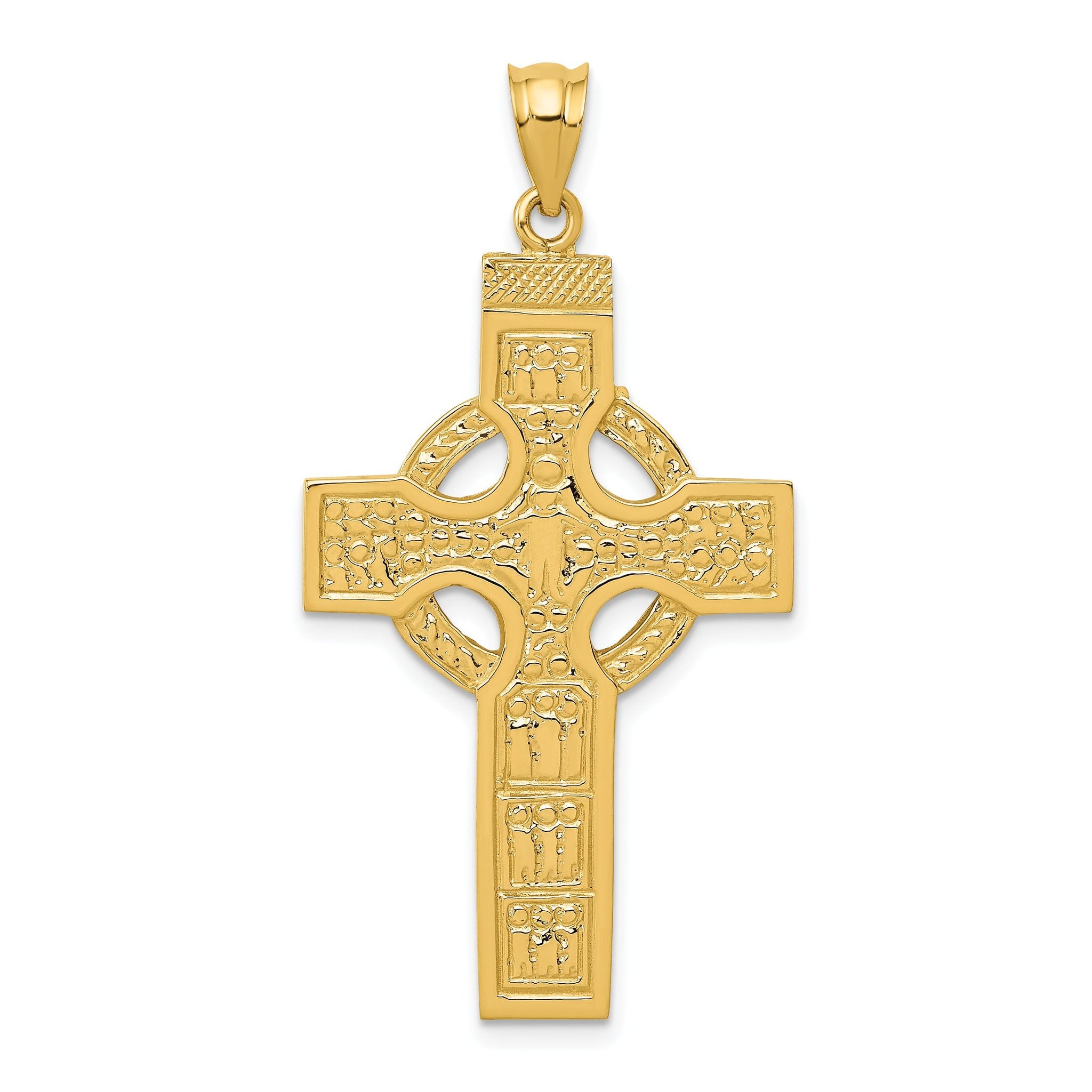 14K Gold Celtic Cross Pendant with Textured Detail Solid, Casted Design