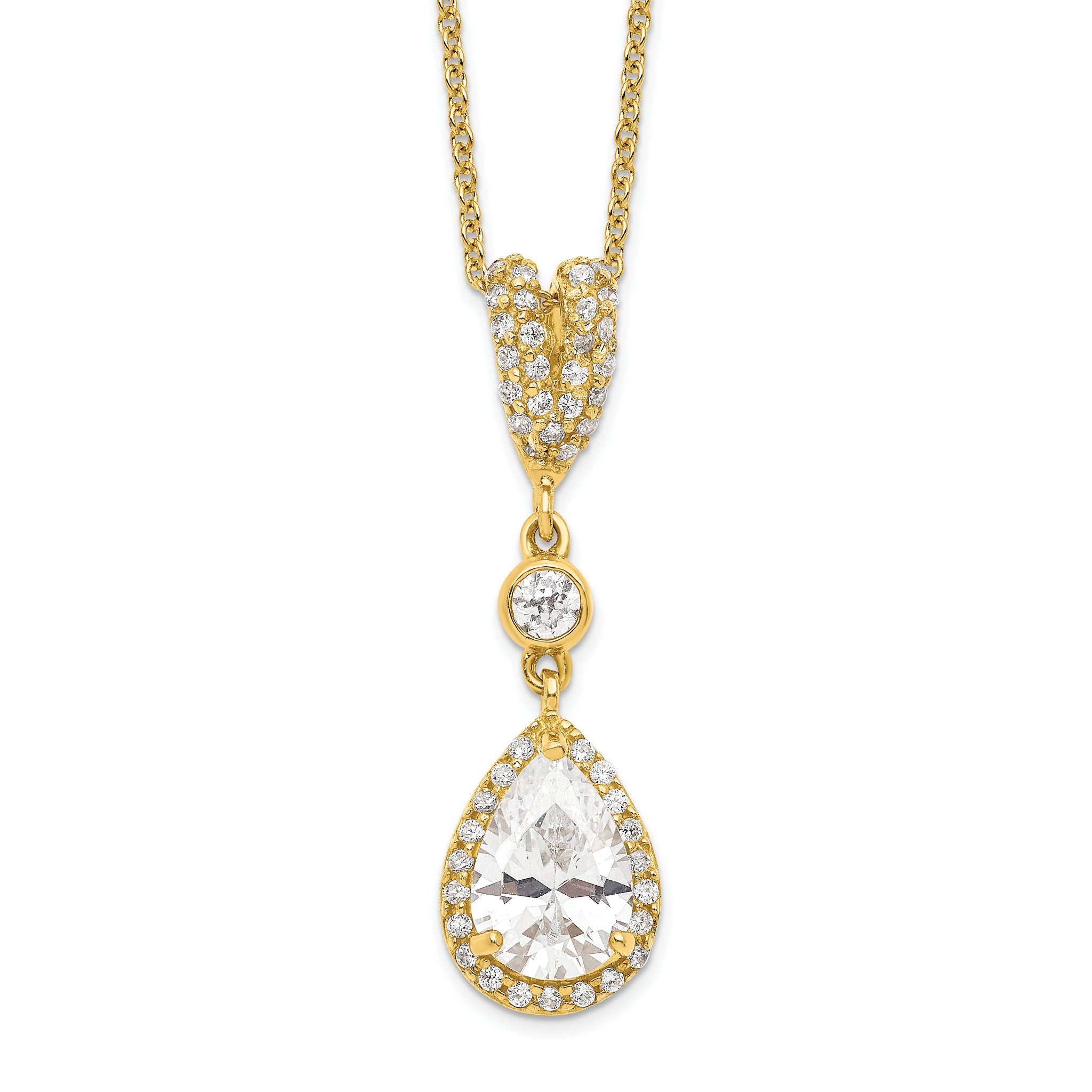 Cheryl M Sterling Silver Gold-plated Brilliant-cut CZ Teardrop and Bezel Halo 18 Inch Necklace Main image