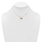 Sterling Silver Polished Beaded Enameled Heart on Rainbow Childrens 14 inch Necklace