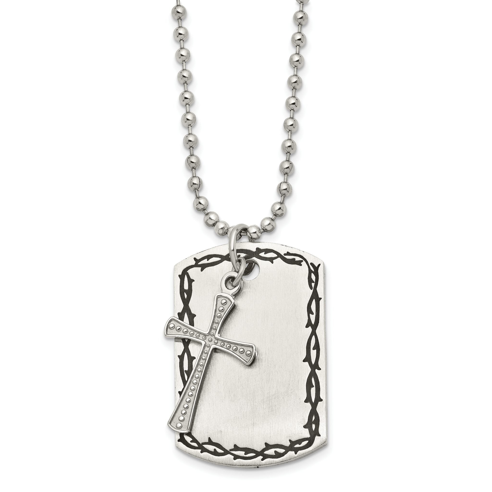 Chisel Stainless Steel Antiqued Brushed and Polished 2 Piece Textured Cross Dog Tag on a 22 inch Ball Chain Necklace Main image