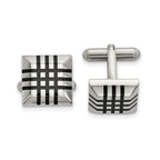 Stainless Steel Black Rubber Stripe Cuff Links