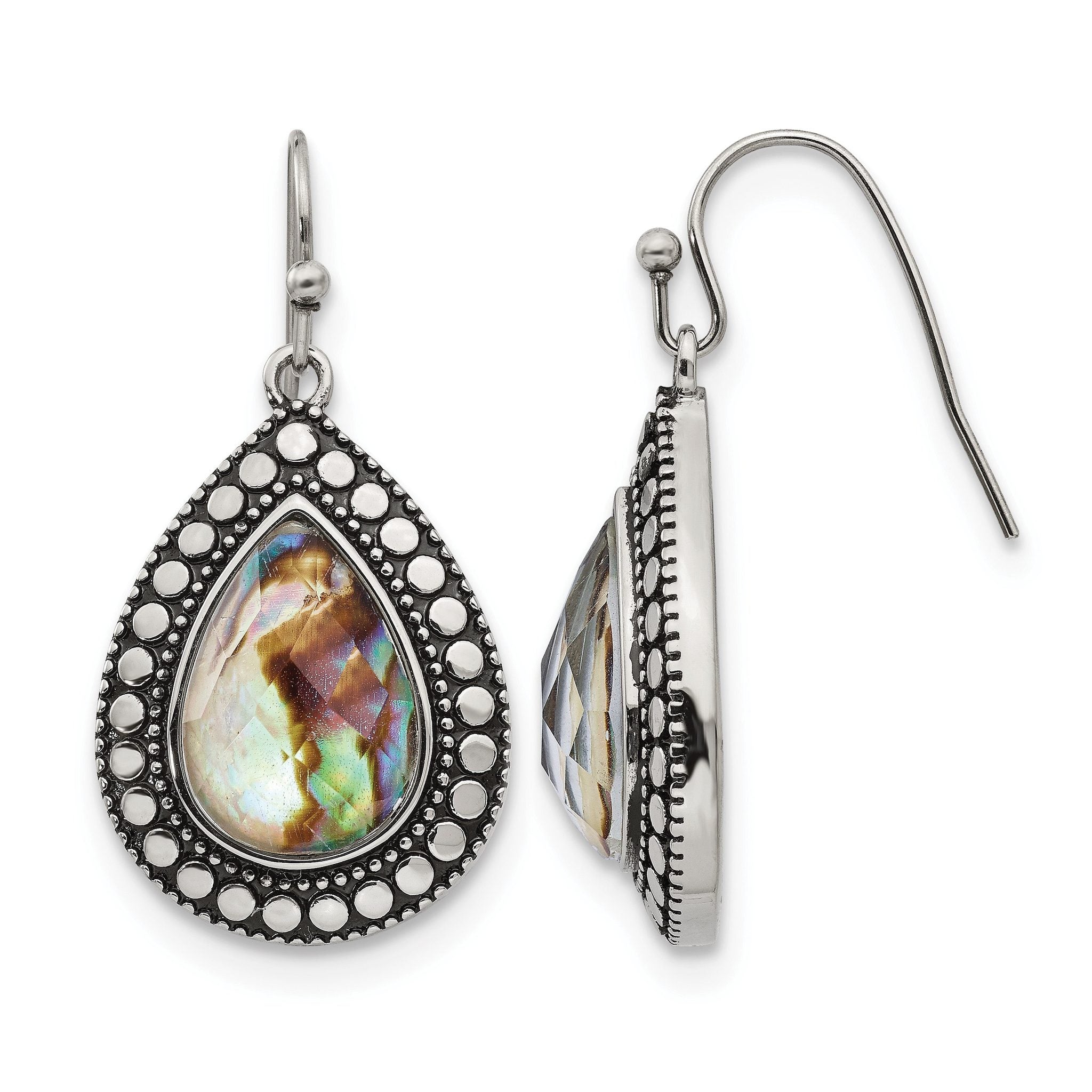 Stainless Steel Polished & Antiqued Drop Dangle Earrings for Women