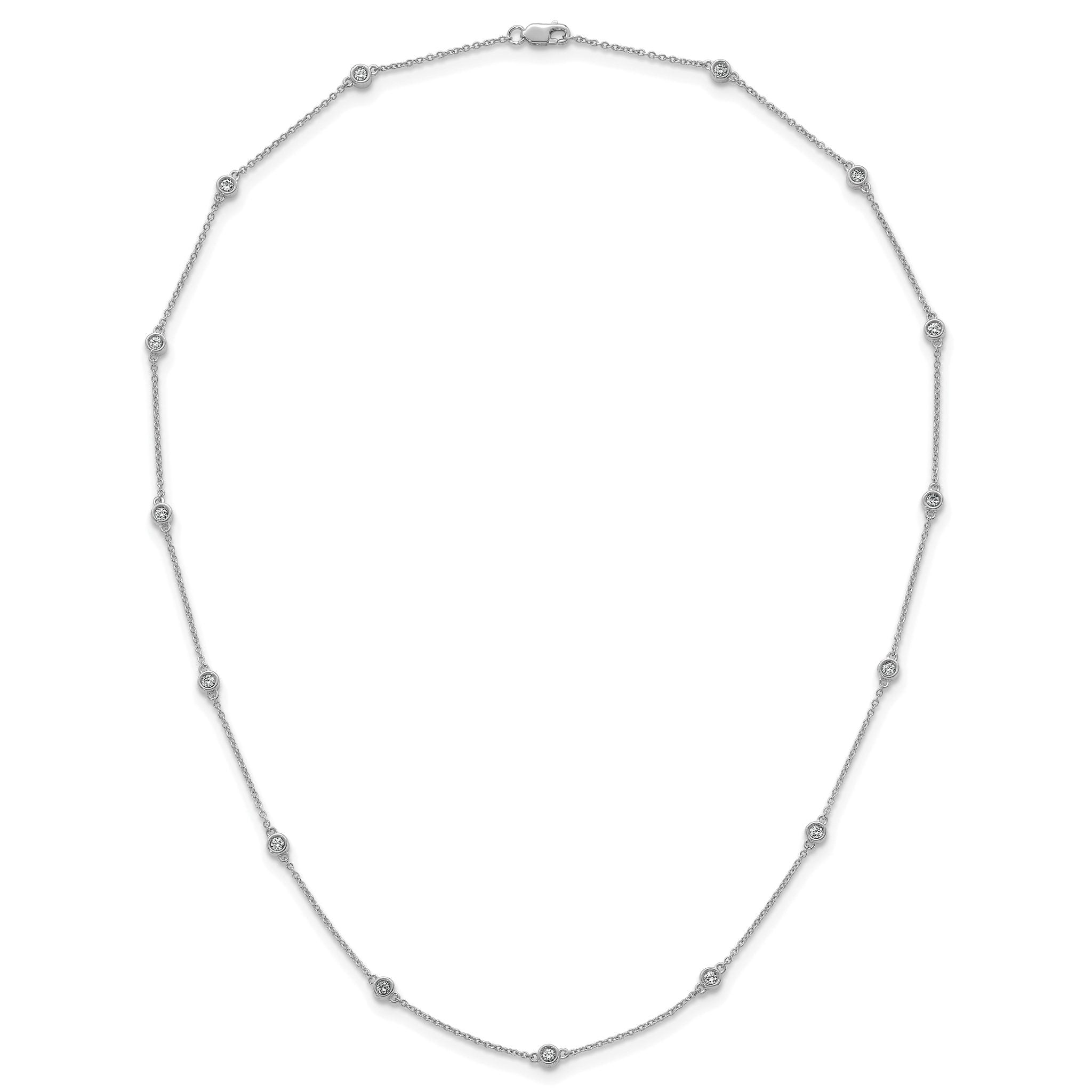 14k White Gold Complete 1/2 carat Bezel-set Diamond and Cable Chain 13-Station 16 inch Necklace