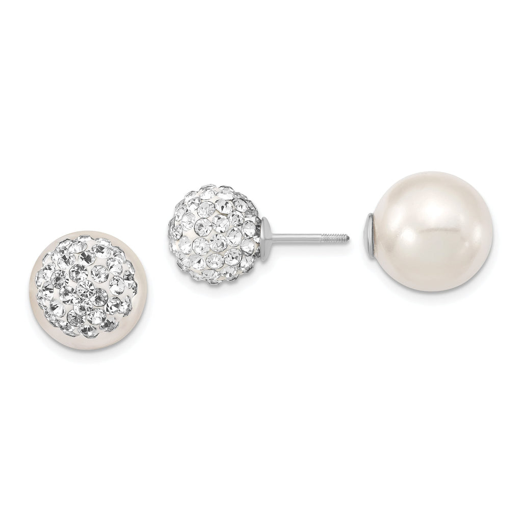 Majestik 925 Sterling Silver Rhodium-Plated Shell Pearl CZ Earrings