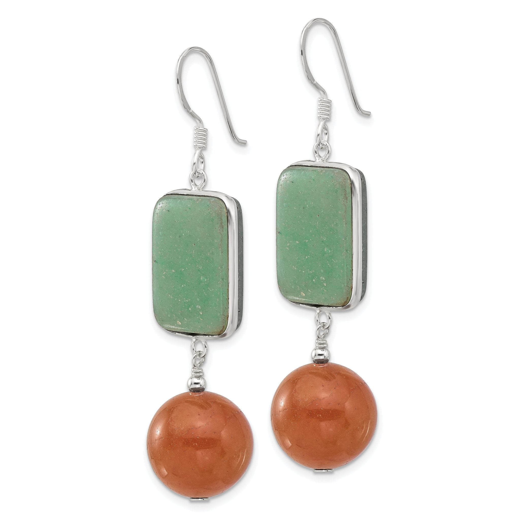 Sterling Silver Polished Green and Red Aventurine Dangle Earrings Secondary image