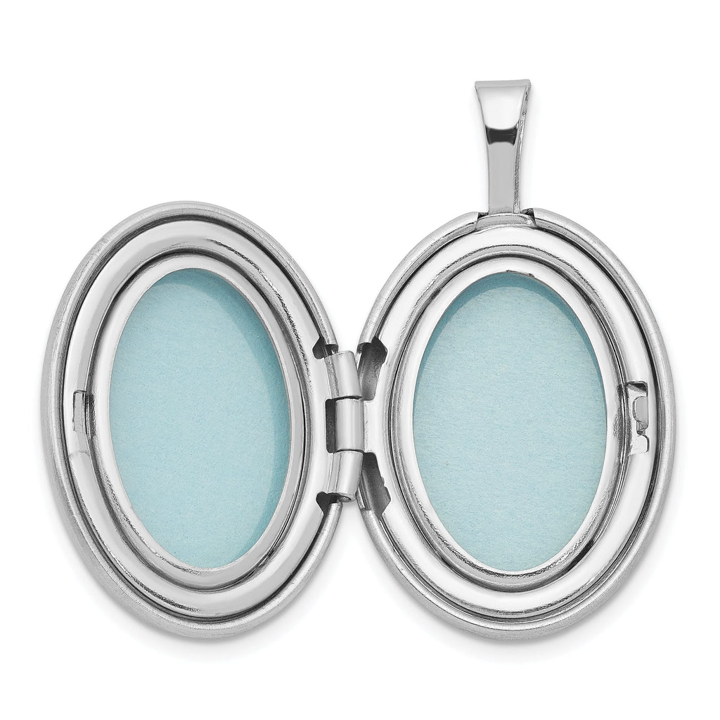 Sterling Silver Rhodium-plated 19mm Diamond Polished/Satin Star Oval Locket