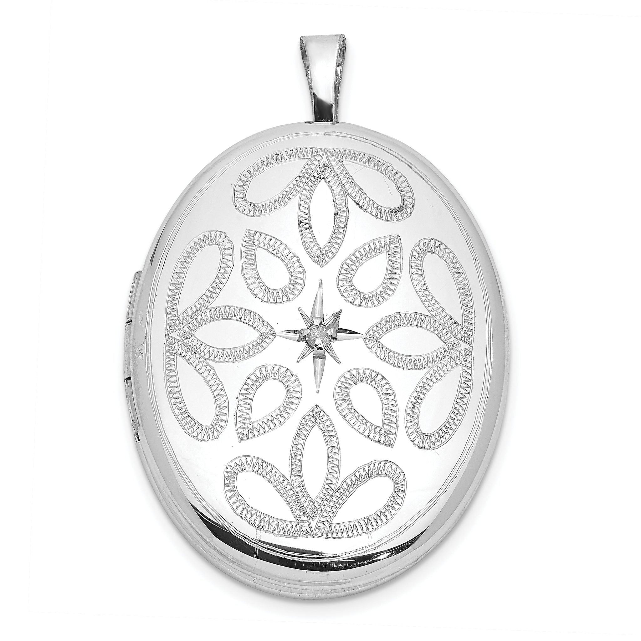 Sterling Silver Rhodium-plated Diamond Leaves 26x20mm Oval Locket Main image