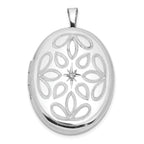 Sterling Silver Rhodium-plated Diamond Leaves 26x20mm Oval Locket