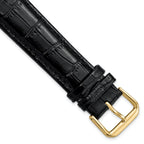 10mm Black Crocodile Grain Leather with Dark Stitching and Gold-tone Buckle 6.75 inch Watch Band
