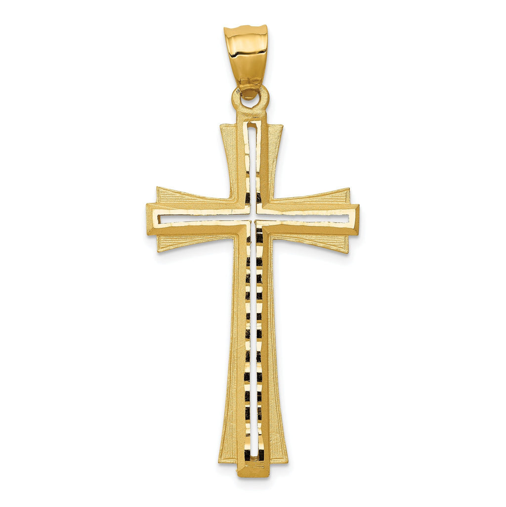 14K Gold Diamond-Cut Satin Cross Pendant Elegant Solid Design