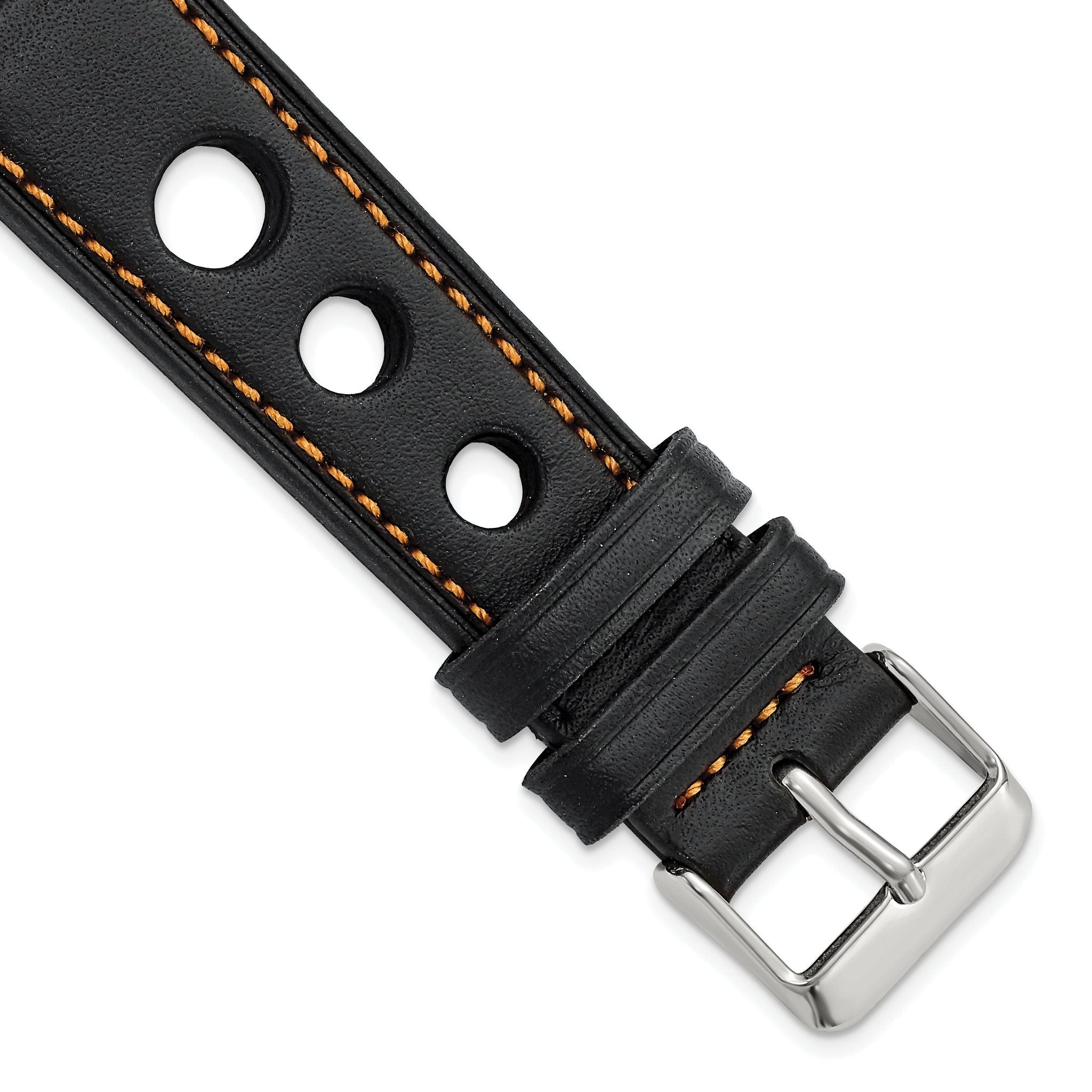 Grand Prix Leather Watch Band in Black with Orange Stitching, 24mm Main image