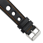 Grand Prix Leather Watch Band in Black with Orange Stitching, 24mm