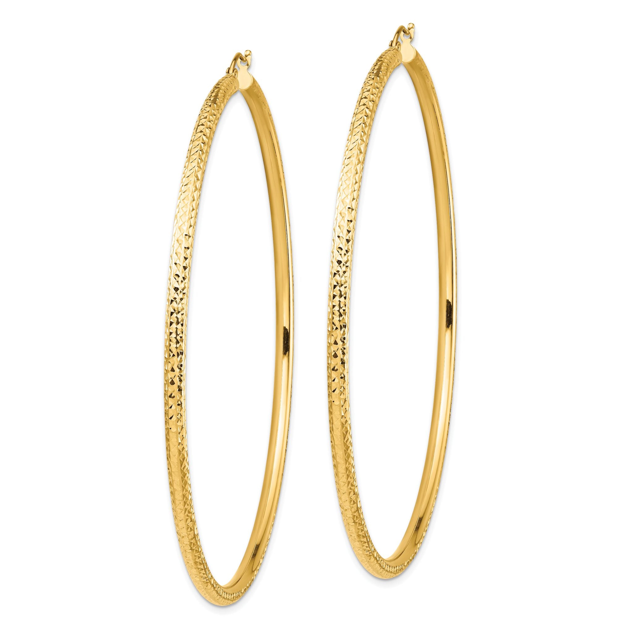 14k Lightweight 3mm Diamond-cut Hoop Earrings Secondary image
