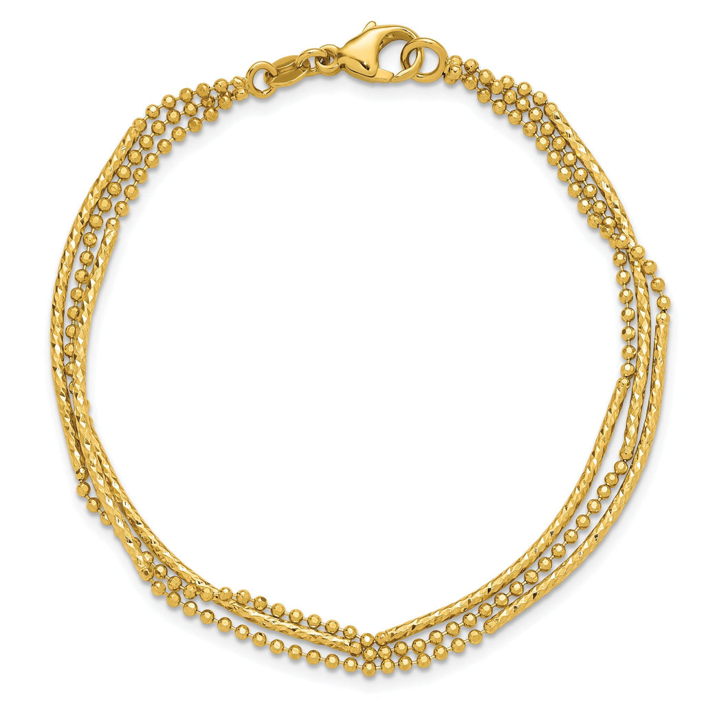 14K Polished and Diamond-cut 3-strand Bar Bracelet