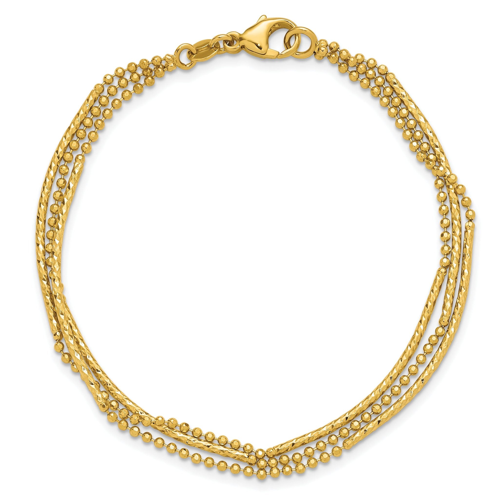 14K Polished and Diamond-cut 3-strand Bar Bracelet