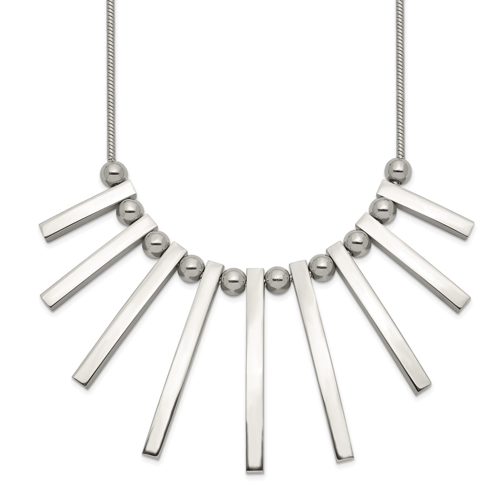 Chisel Stainless Steel Polished Bars and Beads on a 15.75 inch Snake Chain with a 1 inch Extension Necklace