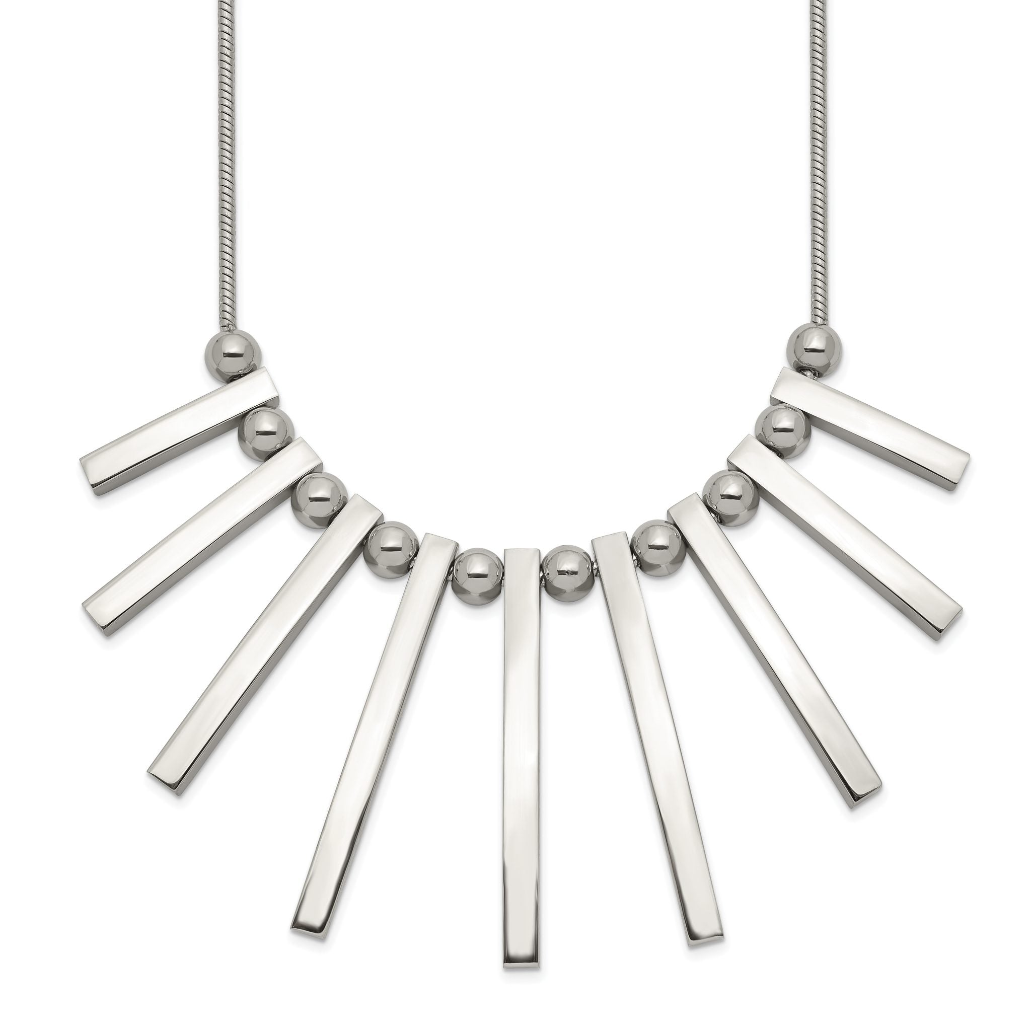 Chisel Stainless Steel Polished Bars and Beads on a 15.75 inch Snake Chain with a 1 inch Extension Necklace