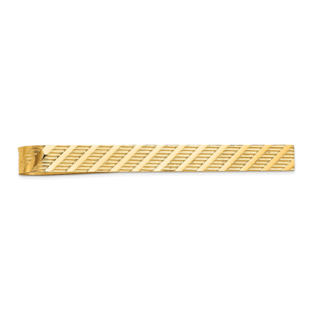 14K Gold Men's Polished Textured Tie Bar Elegant Design