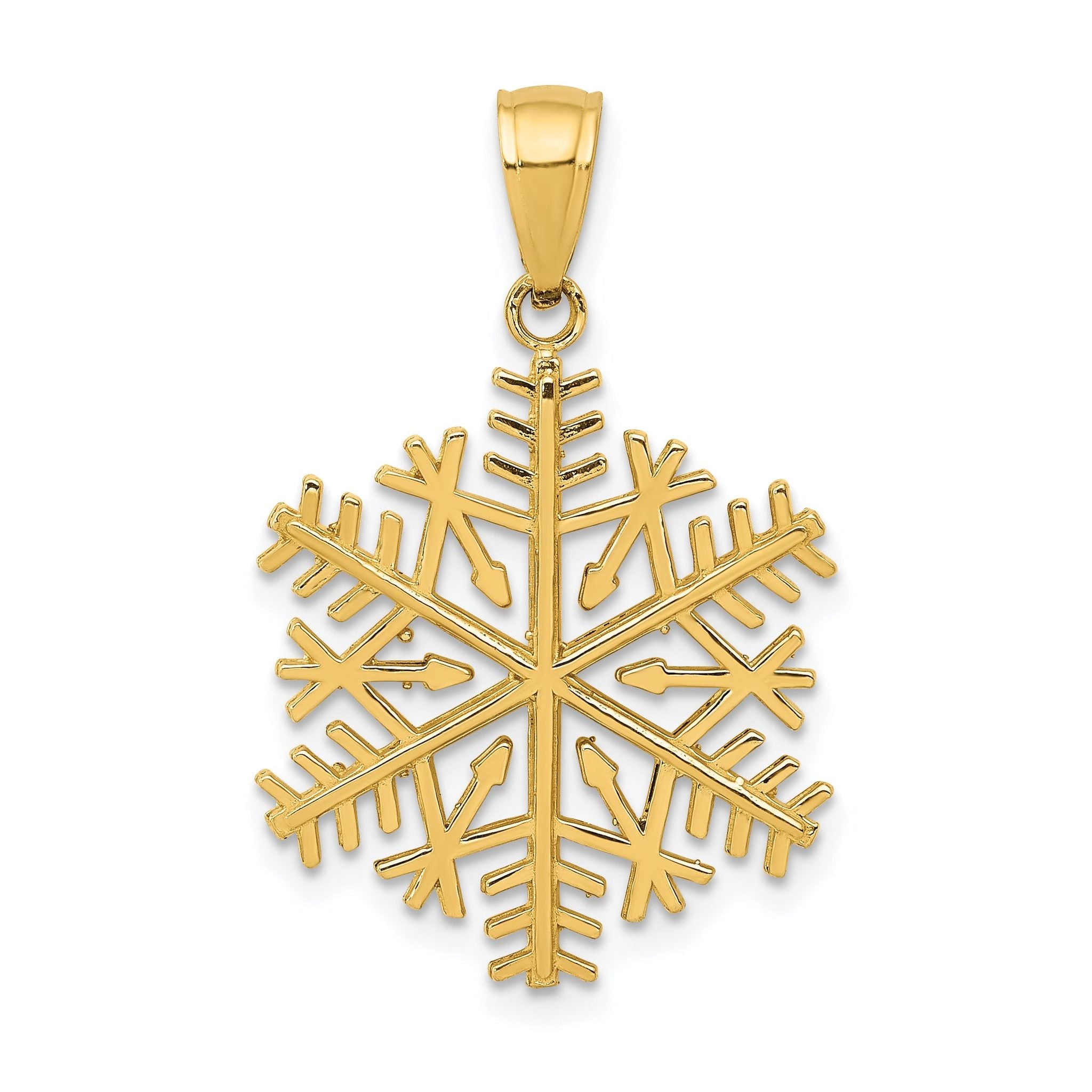 14K Gold Snowflake Pendant with Polished Finish Elegant Charm
