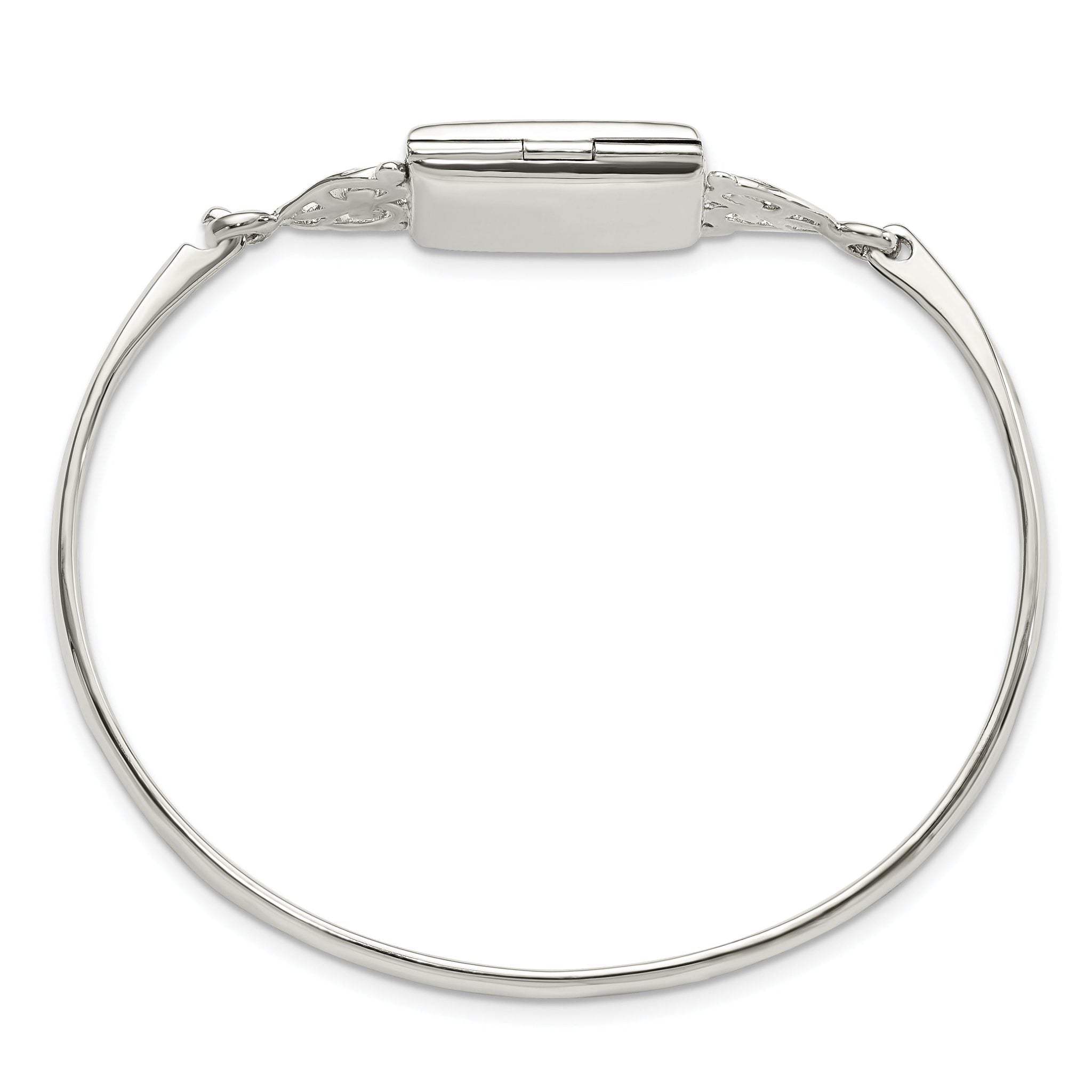 Sterling Silver Polished Locket Bangle with Hook Clasp, Elegant Women's Bracelet Secondary image