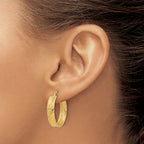 14K Polished and Textured Round Hoop Earrings