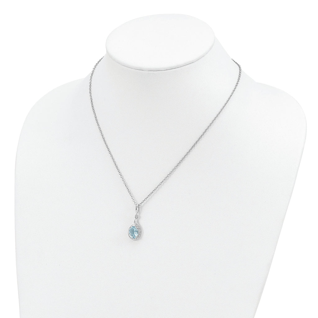 Brilliant Gemstones Sterling Silver with 14K Accent Rhodium-plated Sky Blue Topaz and Diamond 18 Inch Necklace with 2 Inch Extender