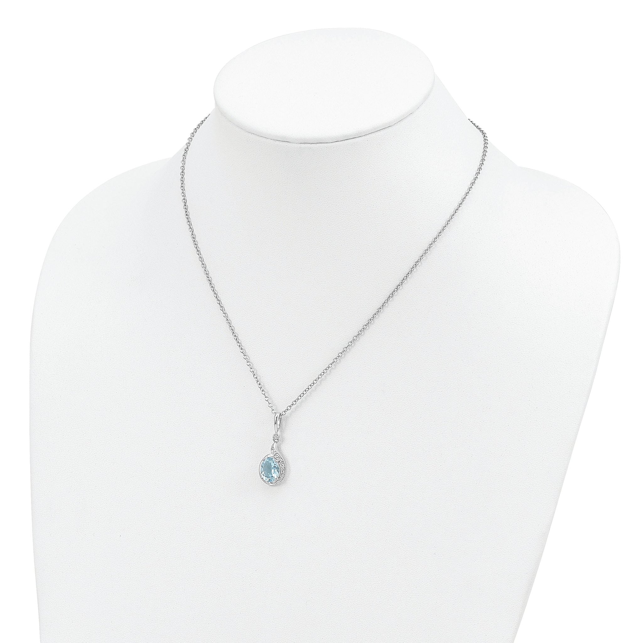 Brilliant Gemstones Sterling Silver with 14K Accent Rhodium-plated Sky Blue Topaz and Diamond 18 Inch Necklace with 2 Inch Extender