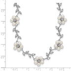 Sterling Silver Rhodium-plated CZ Vine Pattern and Fresheater Cultured Pearl Floral 16 inch Necklace