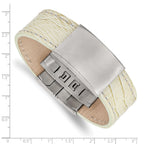 Stainless Steel Brushed White Leather ID Bracelet for Men