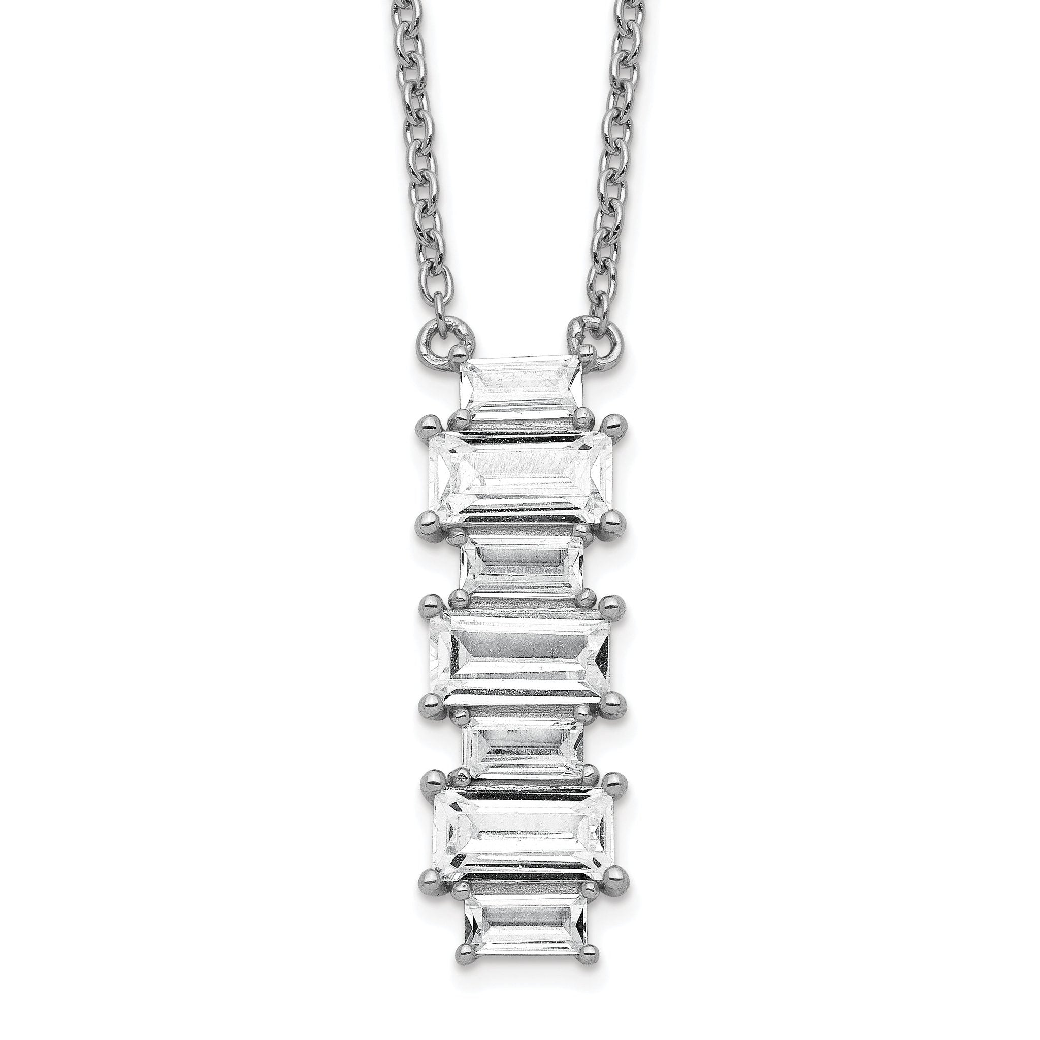 Sophia Jewelers 925 Sterling Silver CZ Vertical Bar Necklace with Polished Finish Main image